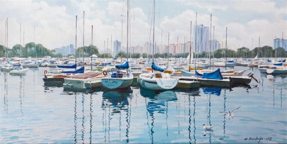 Картина, марина, реализм, масло: "Яхтклуб в Чикаго / Яхтклуб у Чикаго / Marina Chicago"