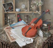 Картина, натюрморт, реализм, масло: "Натюрморт со скрипкой"