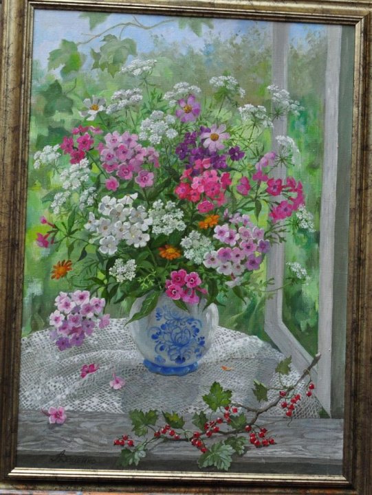 Картина, натюрморт, реализм, масло: "Окно в сад"