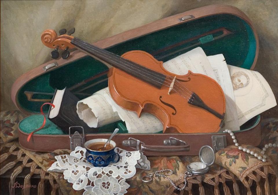 Картина, натюрморт, реализм, масло: "Натюрморт со скрипкой"